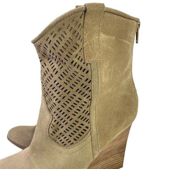 Crown Vintage Iris Womens Suede Stacked Wedge Western Leather Boots Ankle sz 8 - Picture 9 of 16